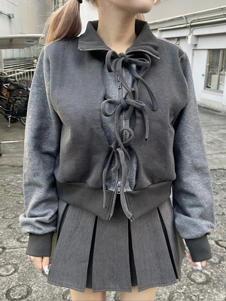 受注制【nmtc +】ribbon zip up jacket (2color) / 【エヌエムティーシープラス】リボンジップアップ長袖ジャケット