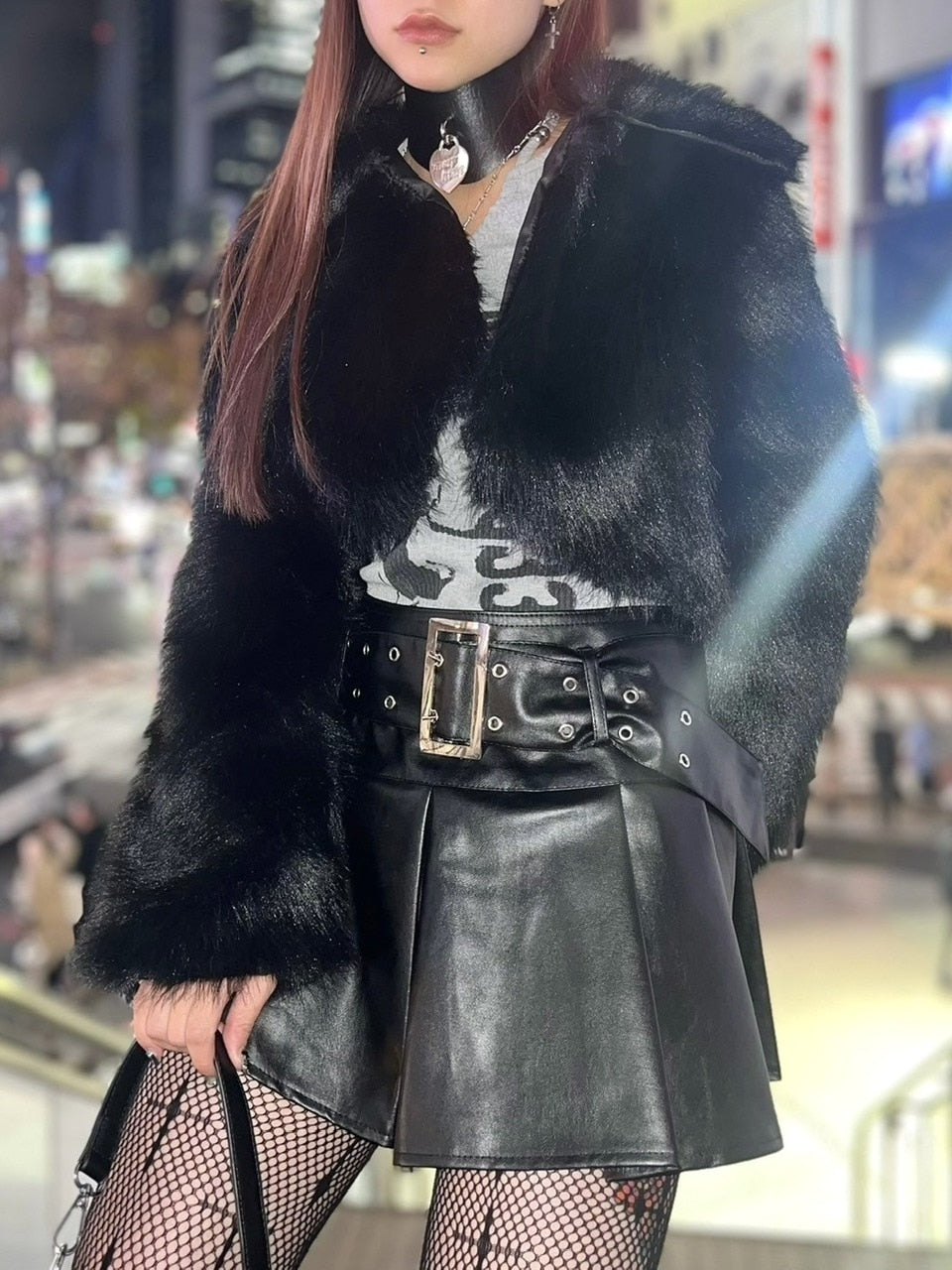 【Never mind the XU】cropped fur jacket (4color) / 【ネバーマインドザエックスユー】クロップドファー長袖ジャケット