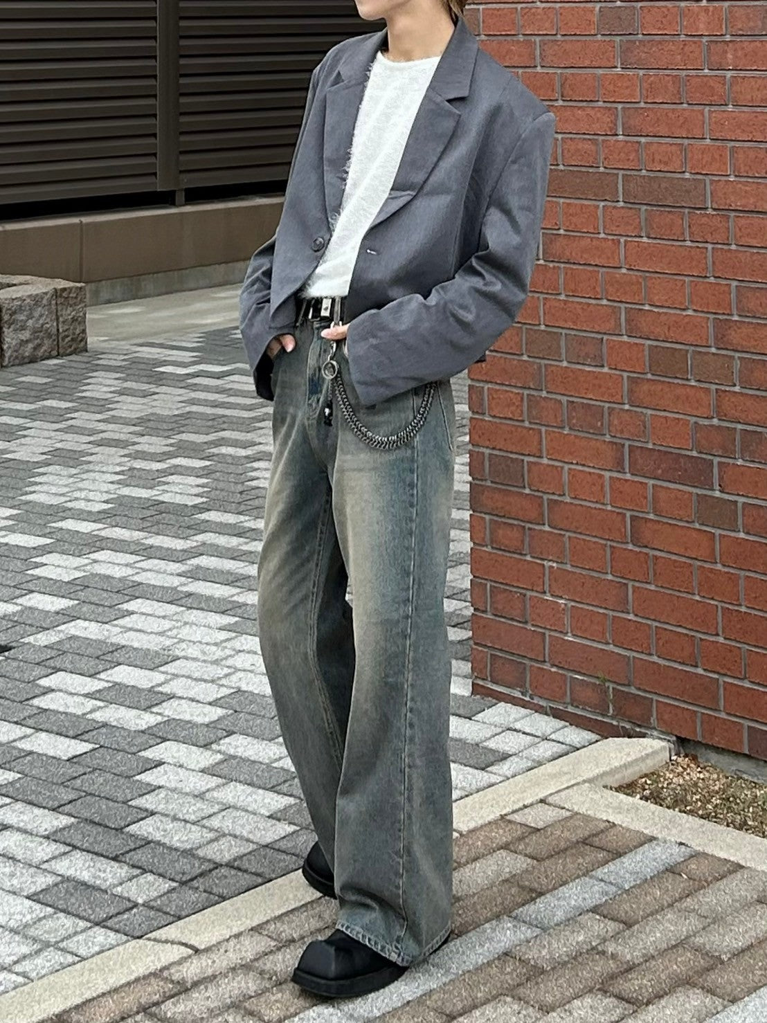 【Chikashitsu +】cropped single jacket (2color)