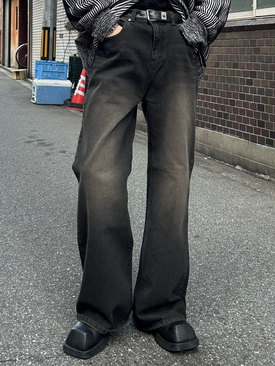 【Chikashitsu +】vintage wash bootscut denim pants (2color)