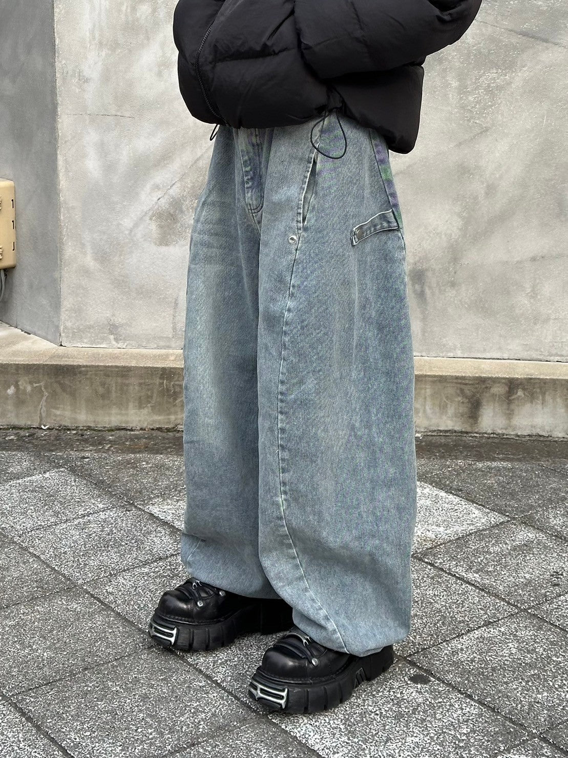 受注制【Chikashitsu +】side snap balloon denim pants (2color)