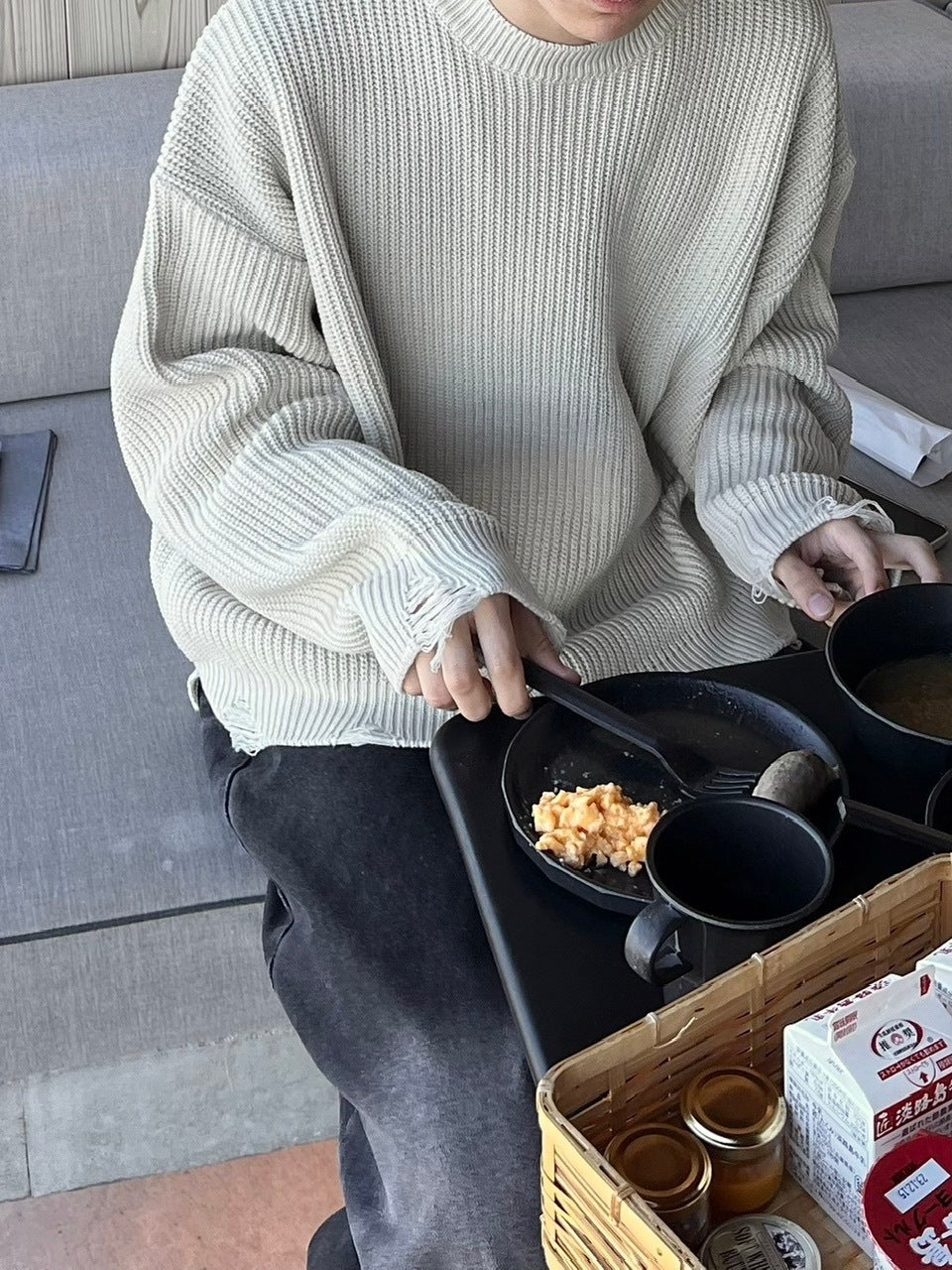 受注制【youll】damage round knit (3color)