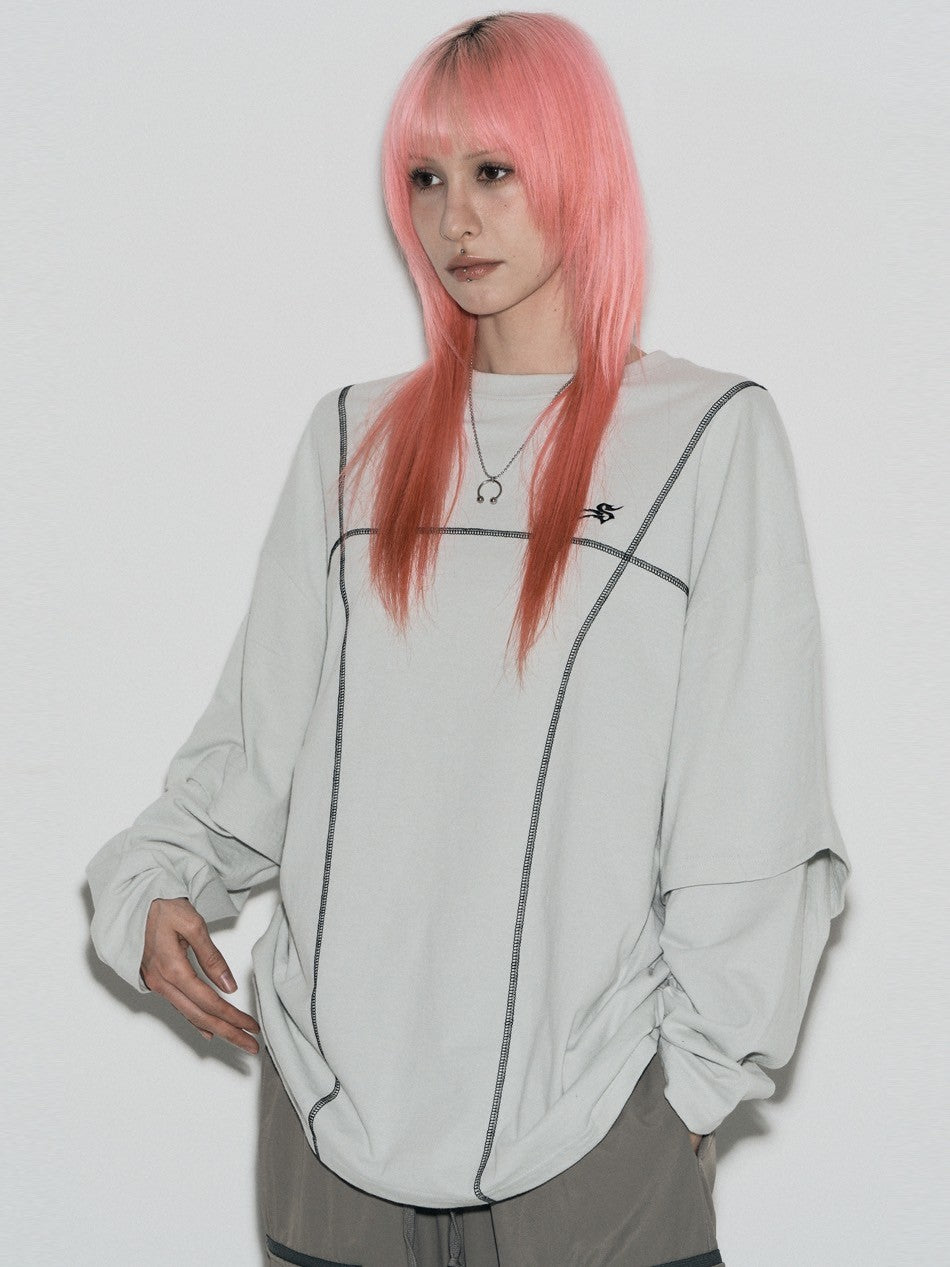 【SETUP‐EXE】LAYERD SLEEVE STITCH T-SHIRT