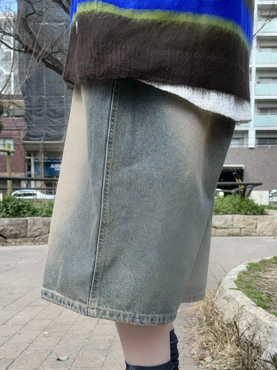 受注制【Never mind the XU】vintage wash denim half pants