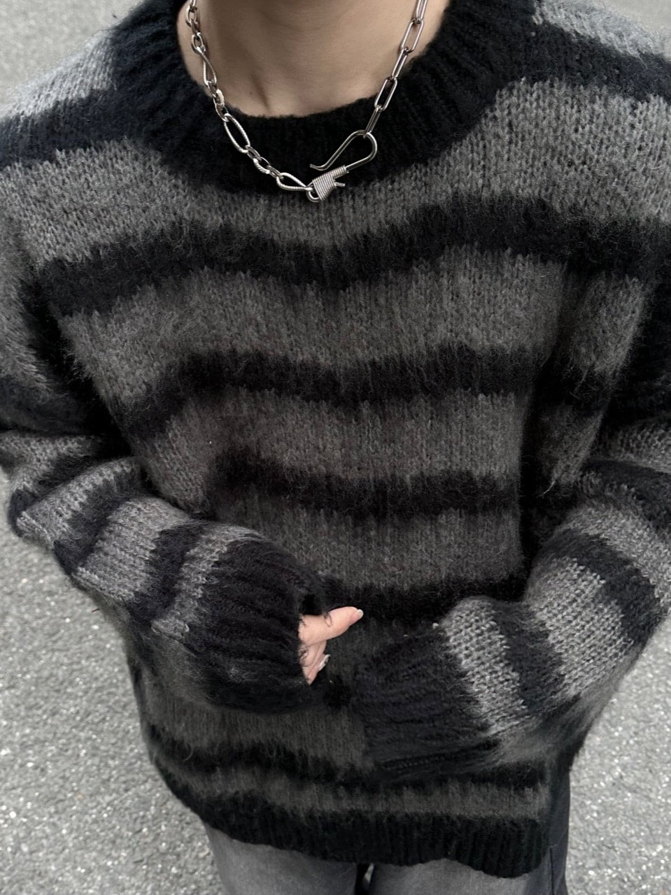 大阪店WEB限定受注制【Chikashitsu +】oversized wave border knit