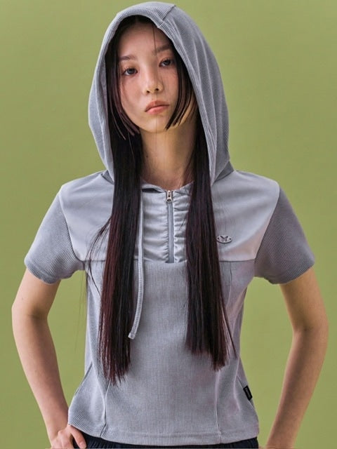 【FANCY CLUB】SOFT BASIC HALF ZIP-UP HOODIE