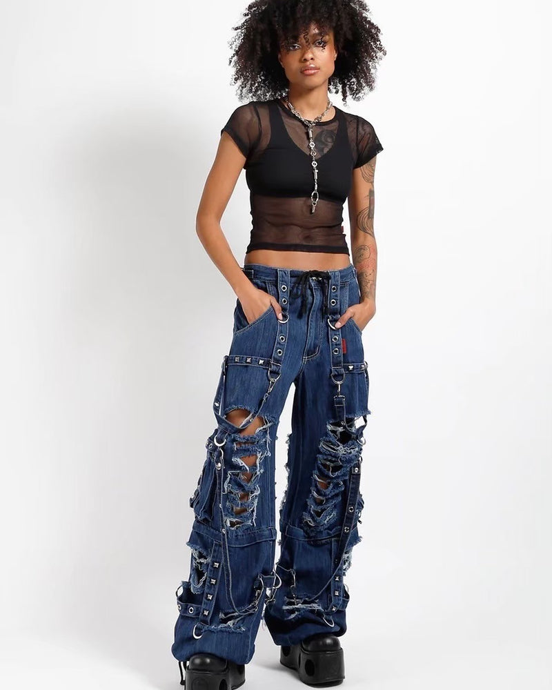 【TRIPP nyc】DENIM STRAP SHREDDER PANT[JM7117MR]