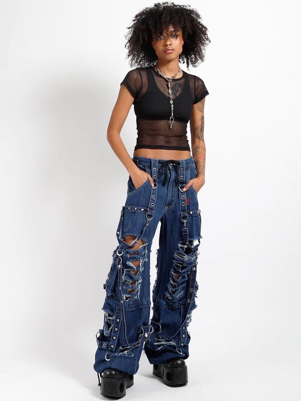 【TRIPP nyc】DENIM STRAP SHREDDER PANT[JM7117MR]