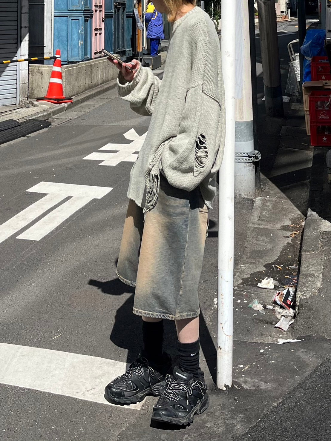 受注制【Chikashitsu +】vintage wash denim half pants