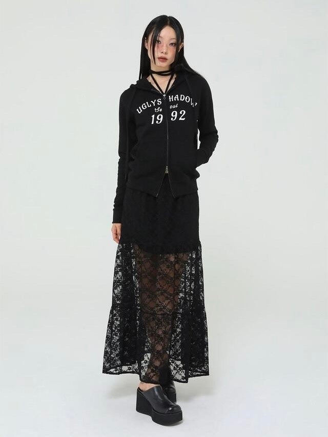 【Uglyshadow】FLOWER LACE LONG SKIRT