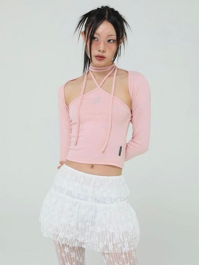 【Uglyshadow】BEADS TIE CARDIGAN SET / 【アグリーシャドウ】ビーズネクタイセット長袖カーディガン