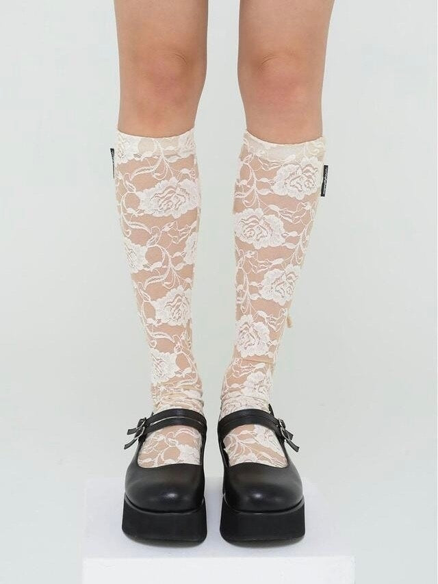 【Uglyshadow】ROSE LACE LONG SOCKS / 【アグリーシャドウ】ローズレースロングソックス
