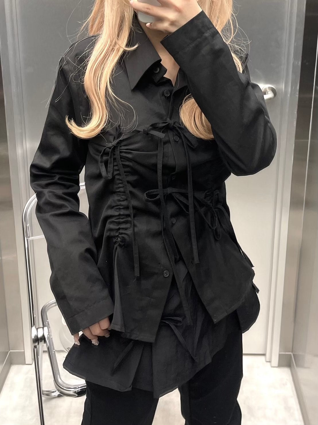 受注制【nmtc +】ribbon crop shirt (3color)