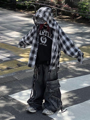 受注制【Never mind the XU】check hood shirt / 【ネバーマインドザエックスユー】チェックフード長袖シャツ