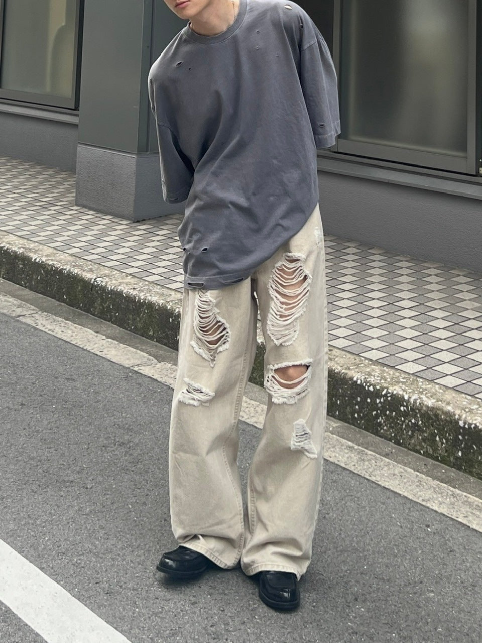 受注制【Chikashitsu +】damage cotton volume pants