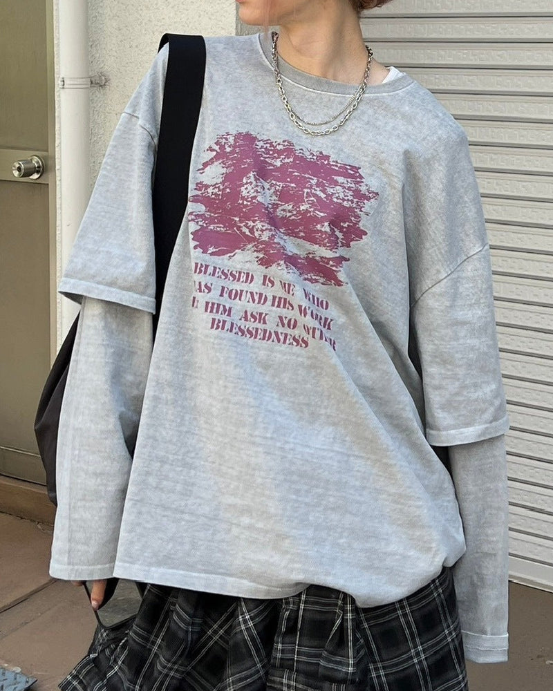 【Chikashitsu +】layered graphic long sleeve (2color) / 【チカシツプラス】レイヤードグラフィックプリント長袖Tシャツ