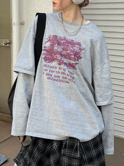 【Chikashitsu +】layered graphic long sleeve (2color) / 【チカシツプラス】レイヤードグラフィックプリント長袖Tシャツ