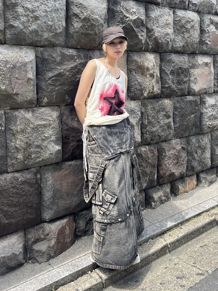 受注制【Never mind the XU】star damage sleeveless (2color)