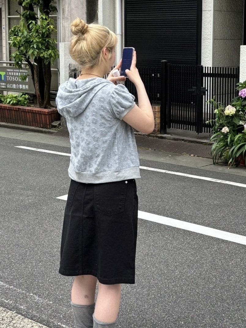 受注制【OaKS】flower pattern cropped zip hoodie (2color)