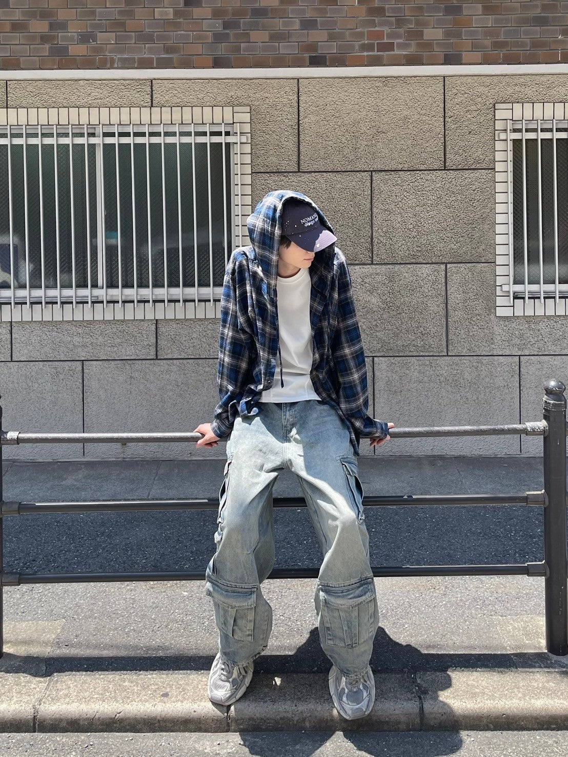 受注制【Chikashitsu +】glen check hooded shirt (2color) / 【チカシツプラス】グレンチェックフード長袖シャツ