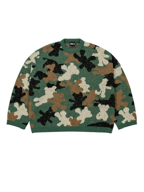 【AJOBYAJO】Teddy Bear Camouflage Knit Sweater