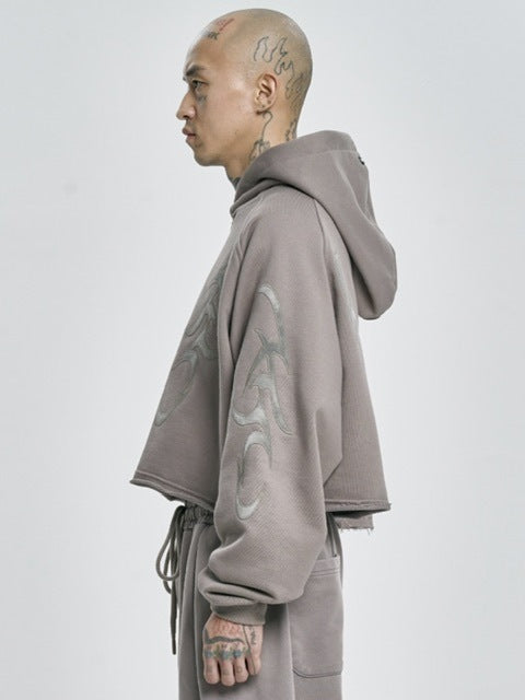 【AJOBYAJO】Tribal AJO Applique Cropped Hoodie