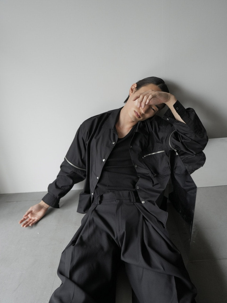 【CS】2way zip square cut shirt (black) / 【シーエス】2ウェイジップスクエアカット長袖シャツ