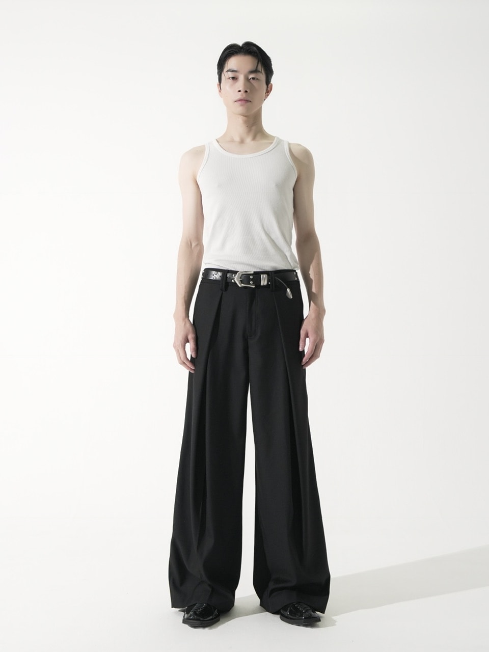 【CS】cross tuck drape slacks (black)