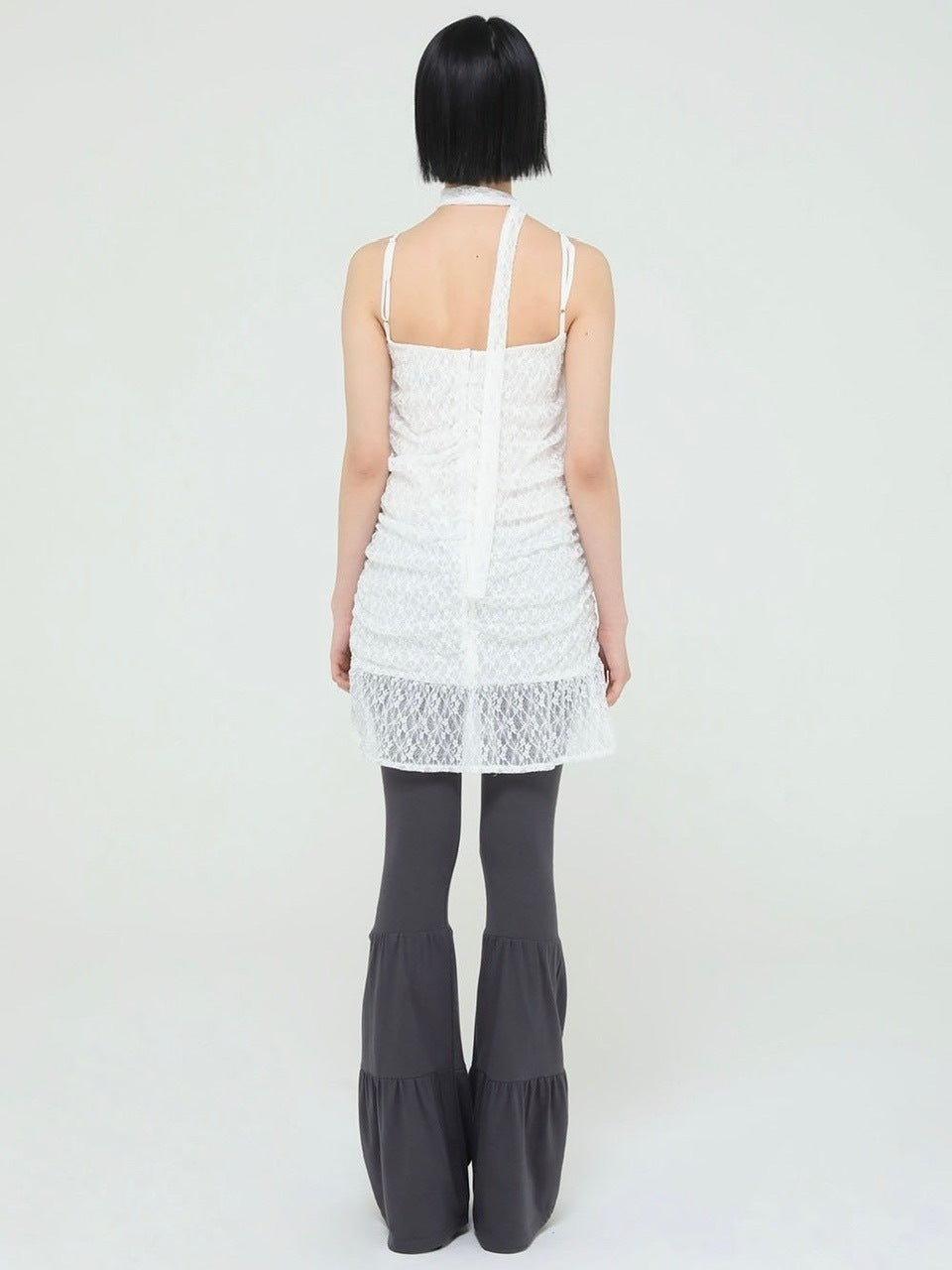 【Uglyshadow】TIE SHIRRING LACE DRESS