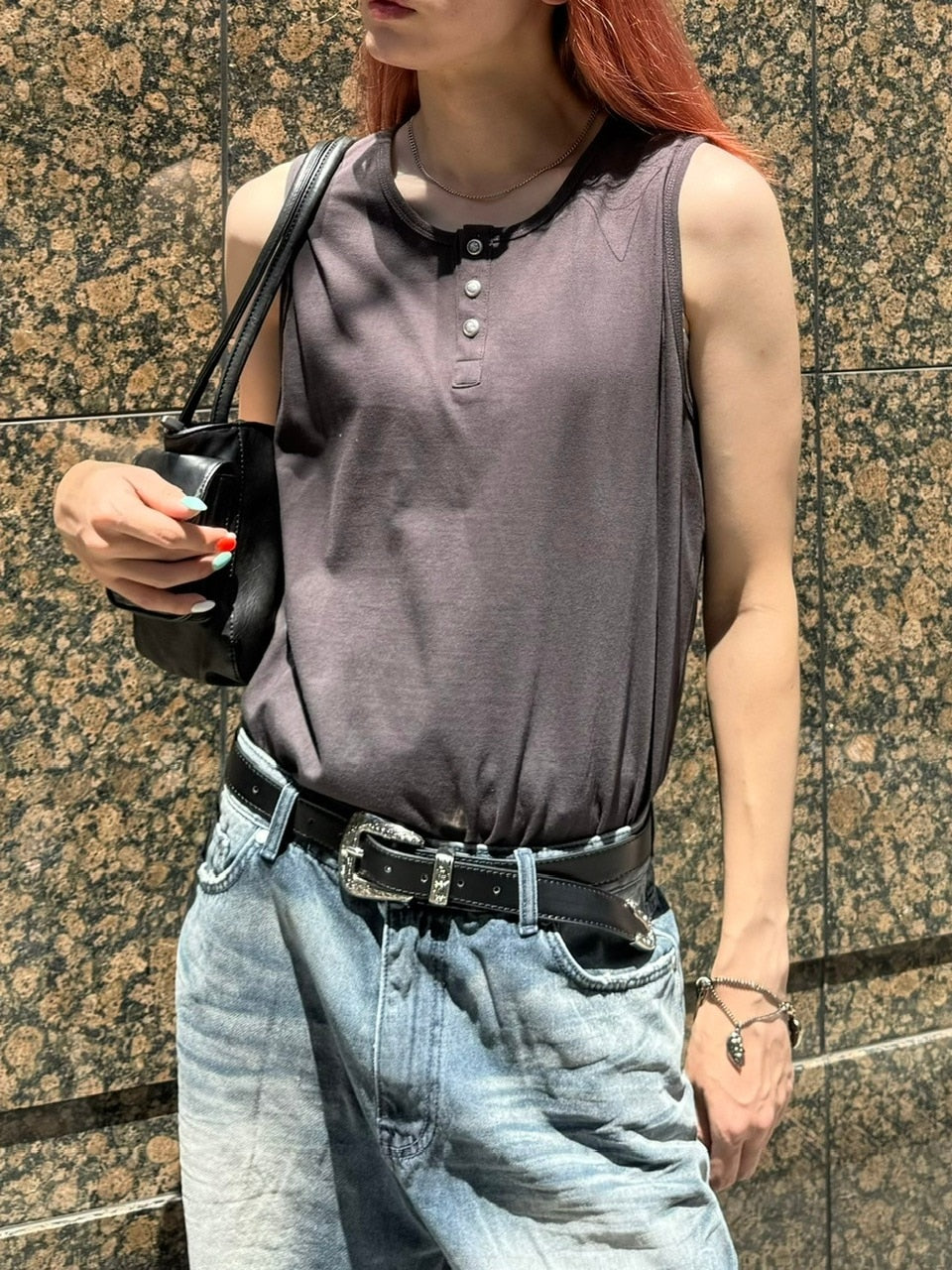 【Chikashitsu +】henry neck sleeveless (3color) / 【チカシツプラス】ヘンリーネックタンクトップ