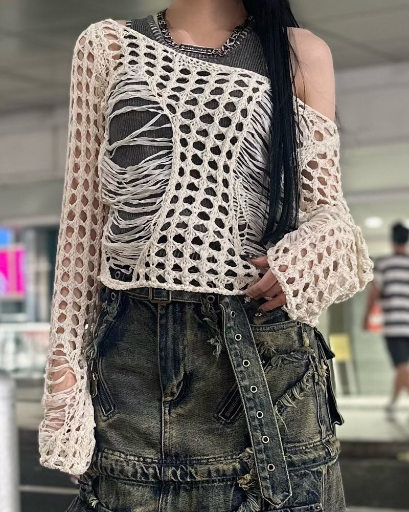 受注制【Never mind the XU】damage summer knit (3color)