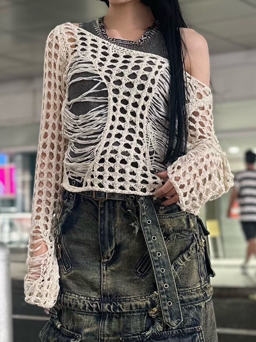 受注制【Never mind the XU】damage summer knit (3color)