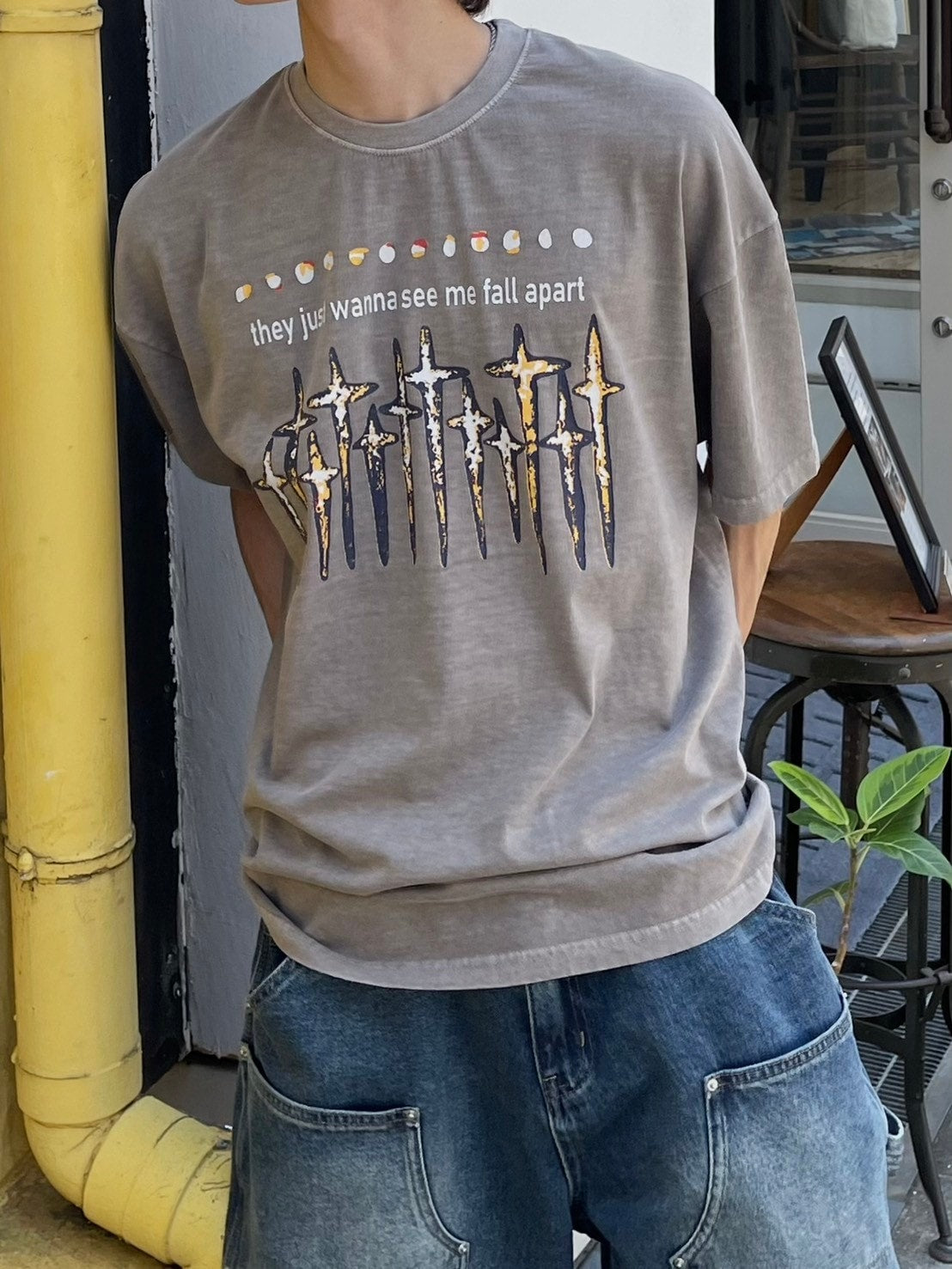 受注制【Chikashitsu +】pigment cross print t-shirt (2color)