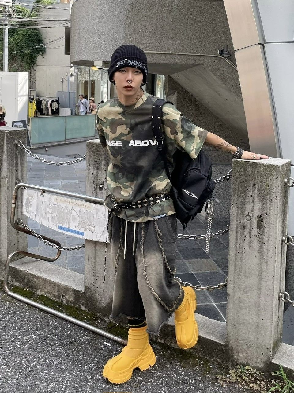 受注制【Never mind the XU】line denim half pants (2color)