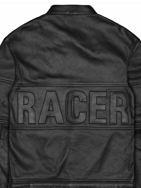 【RACER WORLDWIDE】Black Leather Embossed Jacket