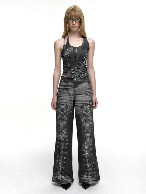 【NACHE】RACE UP PRINTED SLEEVELESS