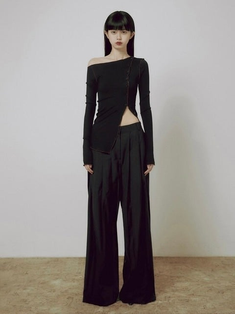 【FLAREUP】One-Shoulder Lettuce Stitch Cardigan