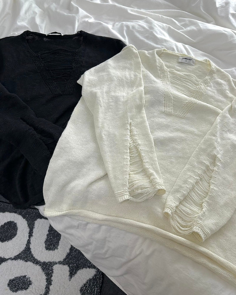 国際配送【LUV CODE】chest damage knit (2color)