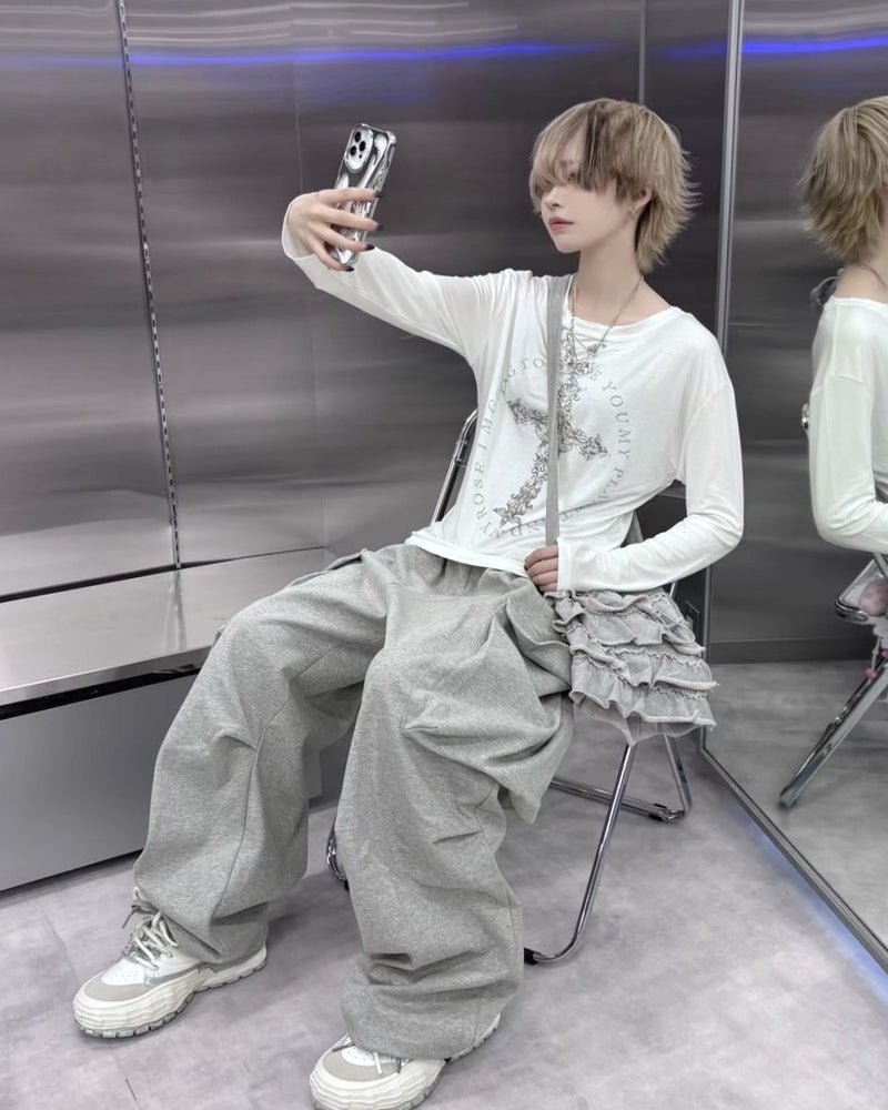 【Never mind the XU】cross print longsleeve tee (2color) / 【ネバーマインドザエックスユー】クロスプリント長袖Tシャツ