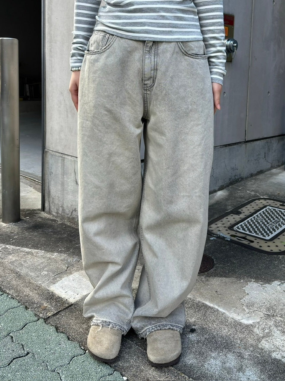受注制【oaks】wash wide denim pants