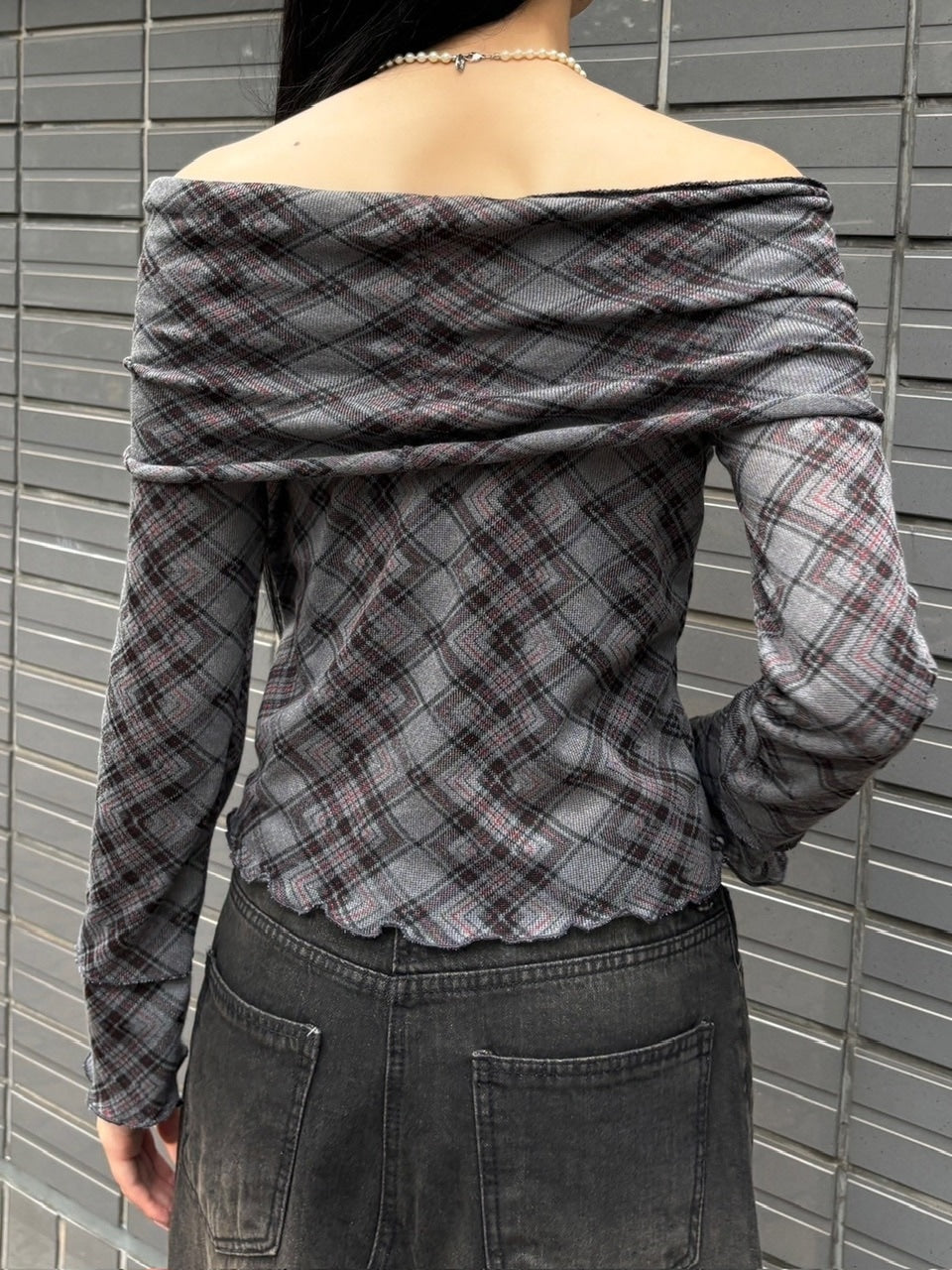 受注制【oaks】argylle off shoulder tops (2color)