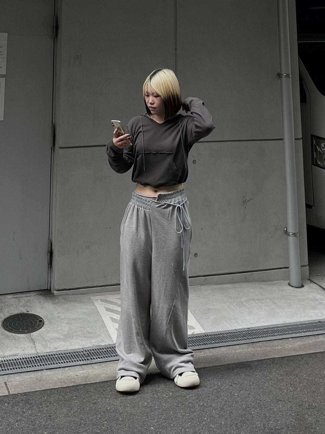 受注制【oaks】design ribbon wide sweat pants (3color)