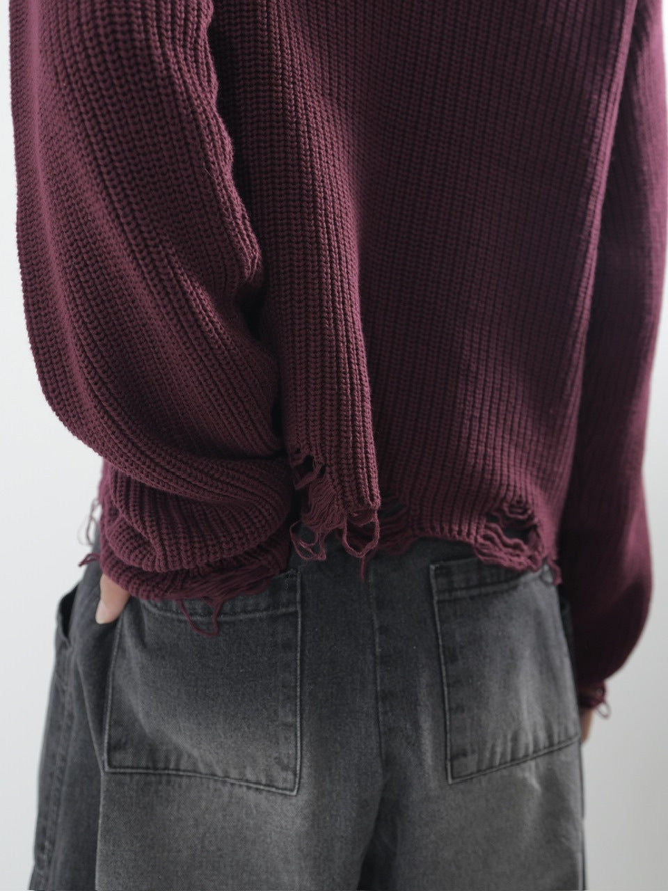 【CS】mock neck damage knit (red)