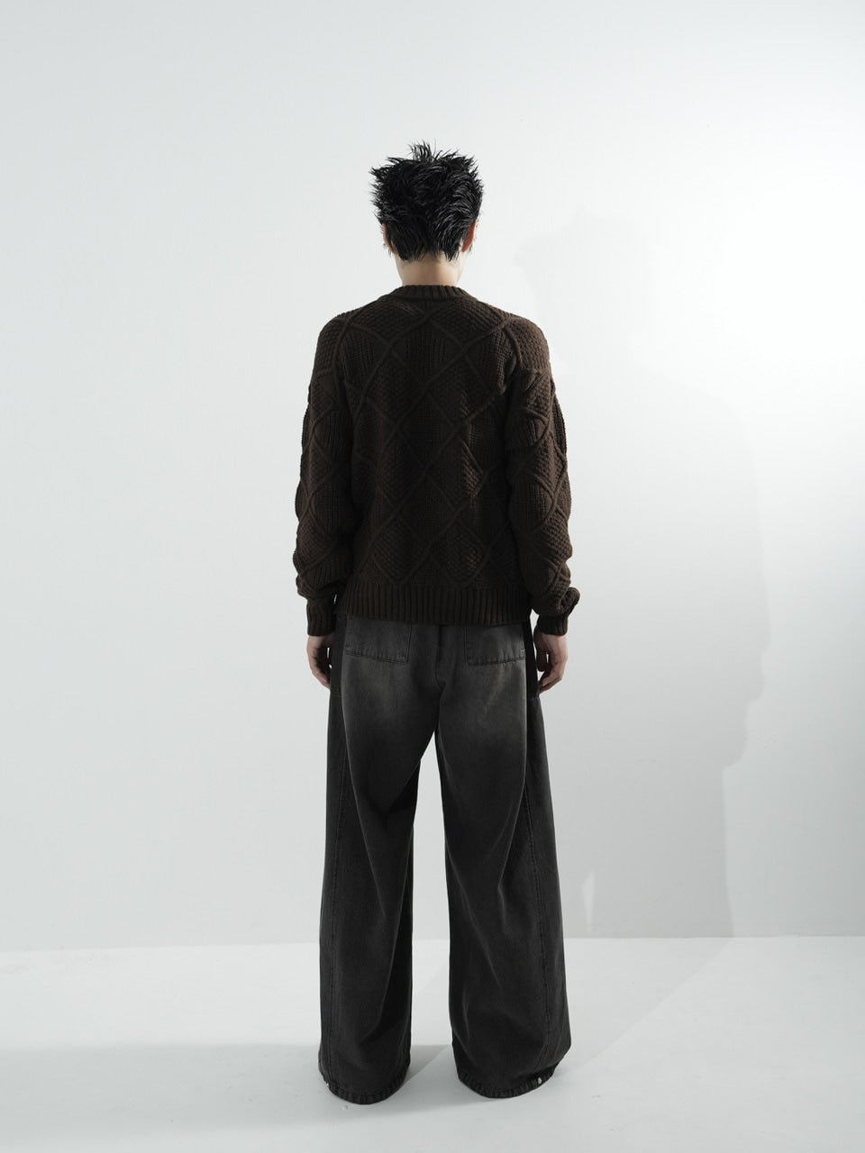 【CS】side tuck drape denim pants (dark brown)