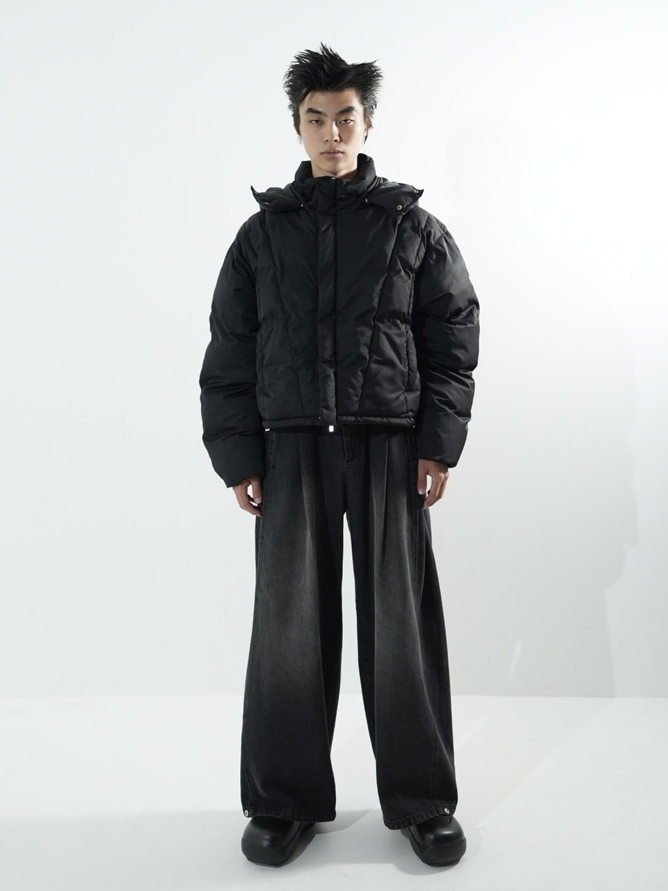 【CS】side tuck drape denim pants (black)