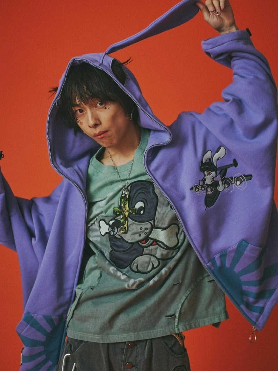 【GALFY】反戦パーカー / 【ガルフィー】ロゴ長袖耳付きパーカー