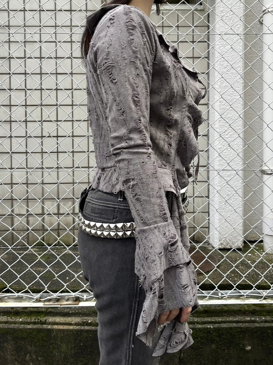 受注制【Never mind the XU】damage frill cardigan (2color)