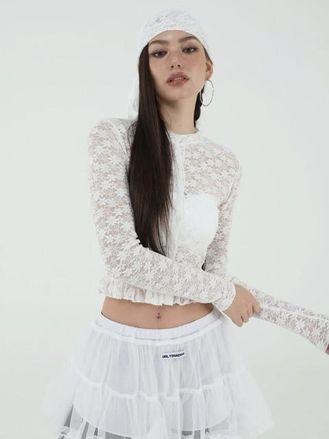 【Uglyshadow】LACE FRILL CARDIGAN / 【アグリーシャドウ】レースフリル長袖カーディガン