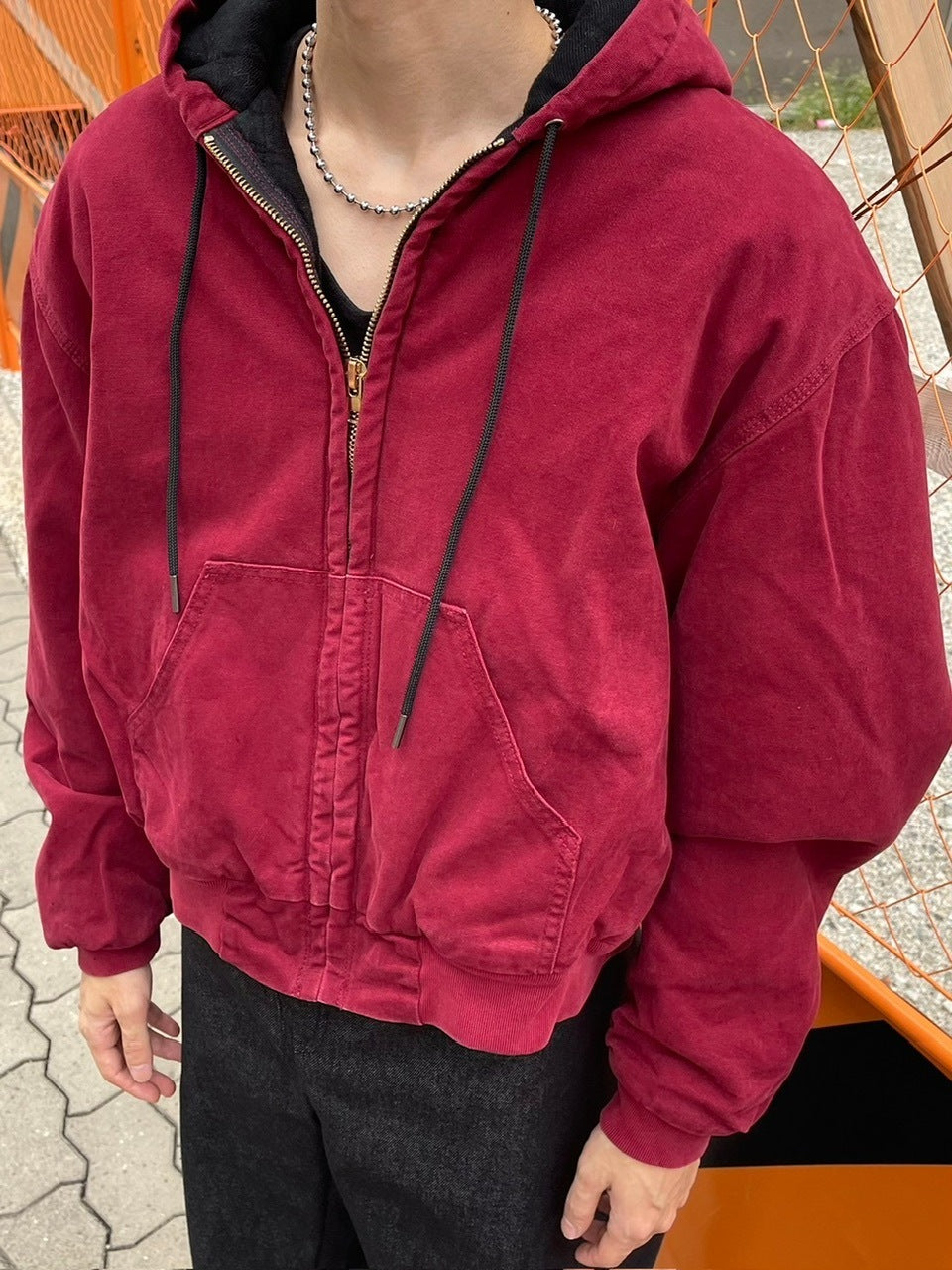 受注制【Chikashitsu +】cropped hooded work blouson (2color) / 【チカシツプラス】クロップドフードジップアップパーカーワーク長袖ブルゾン