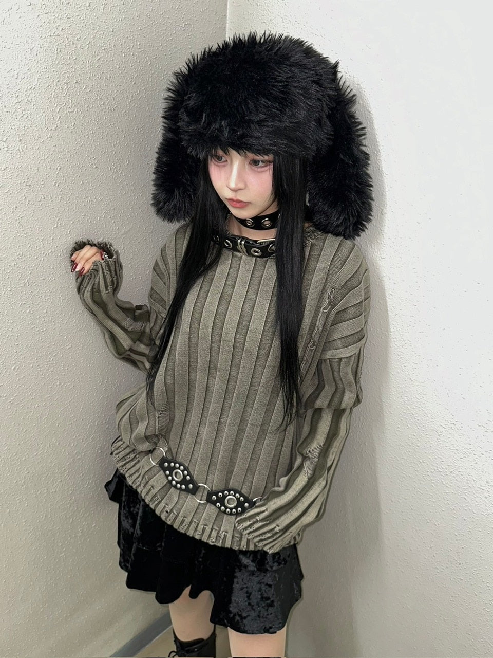 受注制【Never mind the XU】dyeing damage knit (2color) / 【ネバーマインドザエックスユー】ダメージ長袖ニット